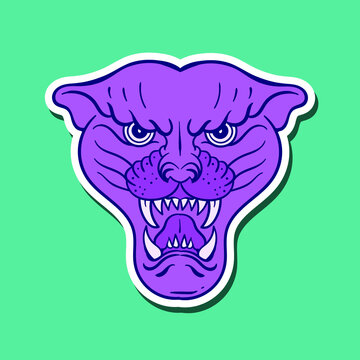 Hand Drawn Purple Panther Doodle Illustration For Stickers Etc