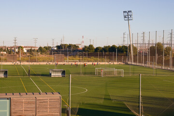 Panoramic view of a soccer field where young people carry out weekly training