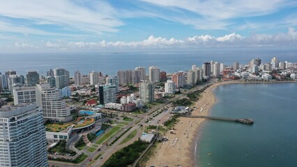 Wonderful panoramic view of Punta del Este main avenue and the seaside in Maldonado State, Uruguay
