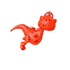 baby dragon is flying and looking back on white background