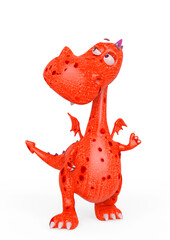 baby dragon is in doubt on white background