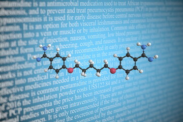 Molecular model of pentamidine, 3D rendering
