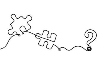 Abstract jigsaw puzzle with question mark as line drawing on white background