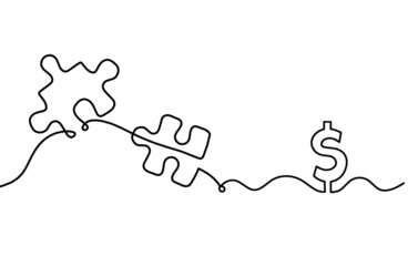 Abstract jigsaw puzzle with dollar as line drawing on white background. Vector