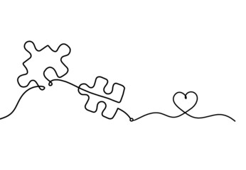 Abstract jigsaw puzzle with heart as line drawing on white background. Vector