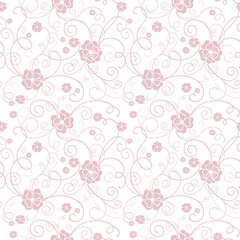seamless white background with abstract pink flowers. Vector floral pattern with flowers
