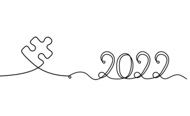 Abstract jigsaw puzzle with 2022 as line drawing on white background. Vector