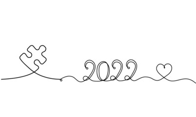 Abstract jigsaw puzzle with 2022 as line drawing on white background. Vector