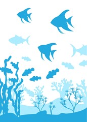 Fototapeta na wymiar Underwater world silhouette. Fish and algae