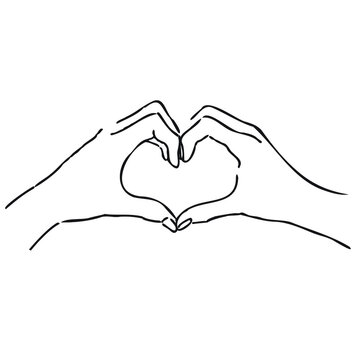 Hands symbol heart continious line drawing black on white background& Vector Illustration for banner