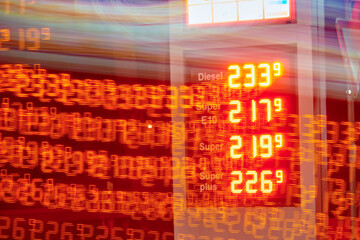 Anzeigetafel mit Preise f&uuml;r Kraftstoff in Deutschland - Diesel, Benzin, Sprit