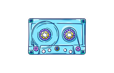 Audio cassette illustration. Retro cassette for boombox or portable music player. Music album. 90s style vector. 1990s trendy illustration. Nostalgia for the 90s.