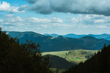 beautiful carpathian mountains, road, hills, forest, ukrainene