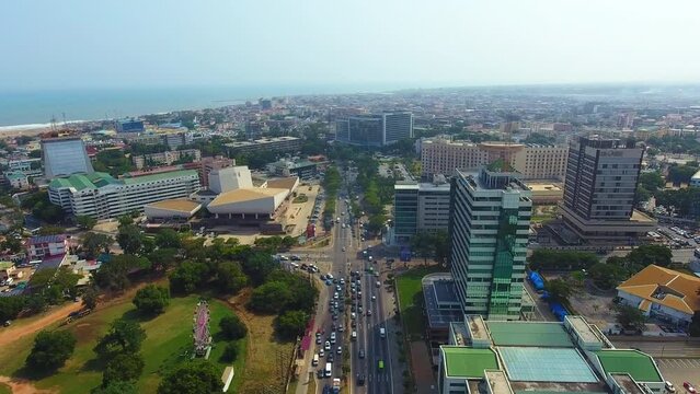 Flying over Independence Ave in Accra Ghana