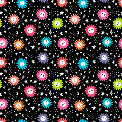 Cute seamless pattern with colored daisies. Floral print with chamomile. Great for wrapping paper, fabric, textile