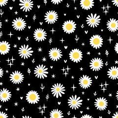 Floral print with chamomile. Cute seamless pattern with daisies. Design great for fabric, textile, wrapping paper