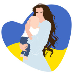 Ukrainian refugees. 
Mother holds her Newborn Baby with love and care. War in Ukraine. Stand with Ukraine