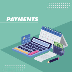 payments lettering and isometric icons