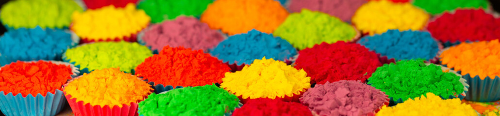 Happy Holi! A colorful festival of colored paints made from powder and dust. Colorful holi powder...