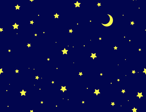 vector night pattern of stars and moon in deep blue sky