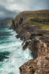 Faroe Islands, Denmark, stormy weather in Vagar island