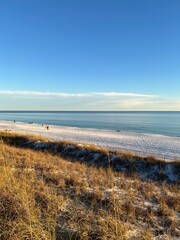 Upper view of winter evening on Florida white sand beach