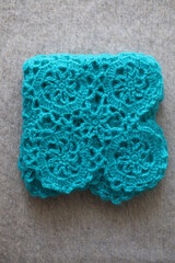 Crochet handmade green szydełko wool flower