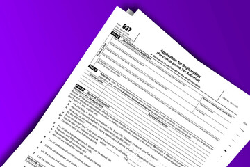 Fototapeta premium Form 637 documentation published IRS USA 43685. American tax document on colored