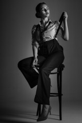 Caucasian woman portrait in black and white