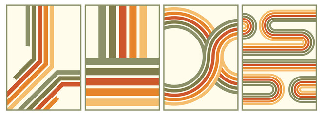 retro vintage 70s style stripes background poster lines. shapes vector design graphic 1970s retro background. abstract stylish 70s era line frame illustration - obrazy, fototapety, plakaty