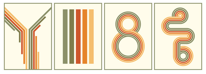 retro vintage 70s style stripes background poster lines. shapes vector design graphic 1970s retro background. abstract stylish 70s era line frame illustration - obrazy, fototapety, plakaty