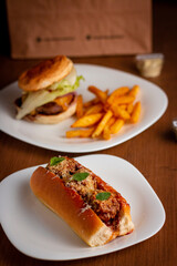 Homemade Spicy Meatball Sandwich with Marinara Sauce and Cheese