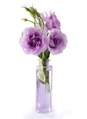 posy of lila eustoma flowers in transparent vase