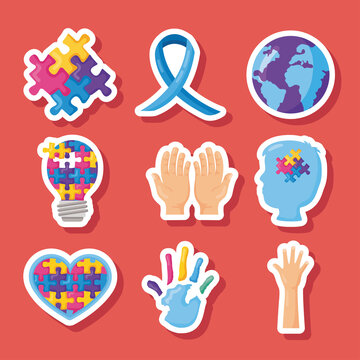 Nine Autism Day Icons