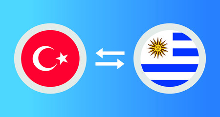 round icons with Turkey and Uruguay flag exchange rate concept graphic element Illustration template design
