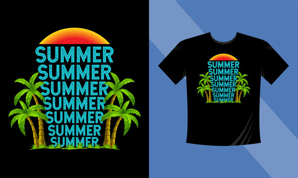 Summer Summer Summer T-Shirt Vector illustration on the theme of California. Grunge background. Typography, t-shirt graphics, print, poster, banner, flyer, postcard