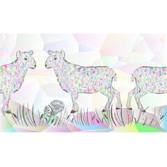 Border seamless background lamb and easter eggs  polygons vector Illustration for use in interior design, artwork, dishes, clothing, packaging, greeting cards