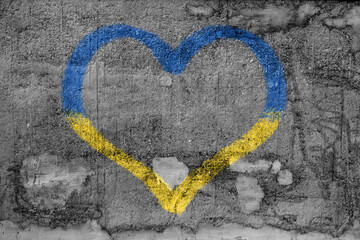 Graffiti Heart on Wall in the shape and colors of Ukrainian Flag