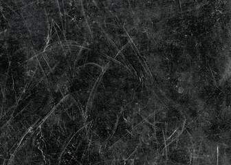 White scratches and dust on black background. Vintage scratched grunge plastic broken screen...