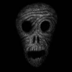 Zombie with a crooked braided skull, digital painting, concept for suspense and horror.