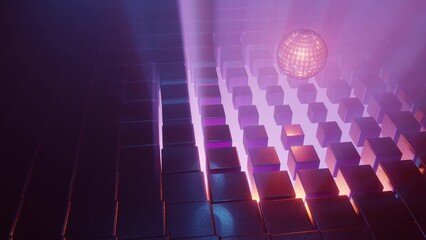 3d 4K UHD illustration with glowing light shining through cubes