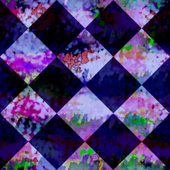 Checkerboard indigo blue tie dye batik beachwear pattern. Seamless navy stain check space dyed effect allover print. Washed out quilt patchwork soft furnishing cover background. 