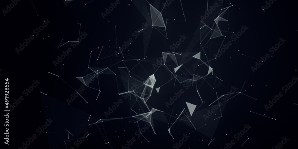 Poster Abstract beautiful geometric background. Abstract plexus futuristic, polygonal space with a dark background. Plexus fantasy. Abstract technology