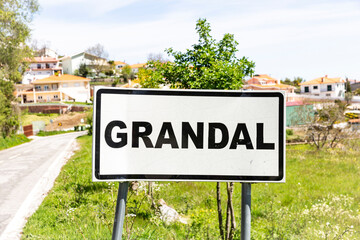 village entry sign at Grandal (Penude), Lamego municipality, district of Viseu, Portugal