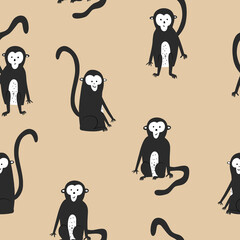 Seamless pattern. cute monkeys on a neutral background. vector illustration for design