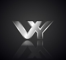 Fototapeta premium Modern Initial logo 2 letters Silver Metal Chrome simple in Dark Background with Shadow Reflection VY