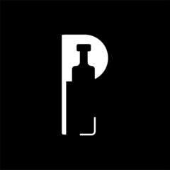 logo letter p bottle , logo bottle letter p , letter p bottle Logo design element  Vector Image