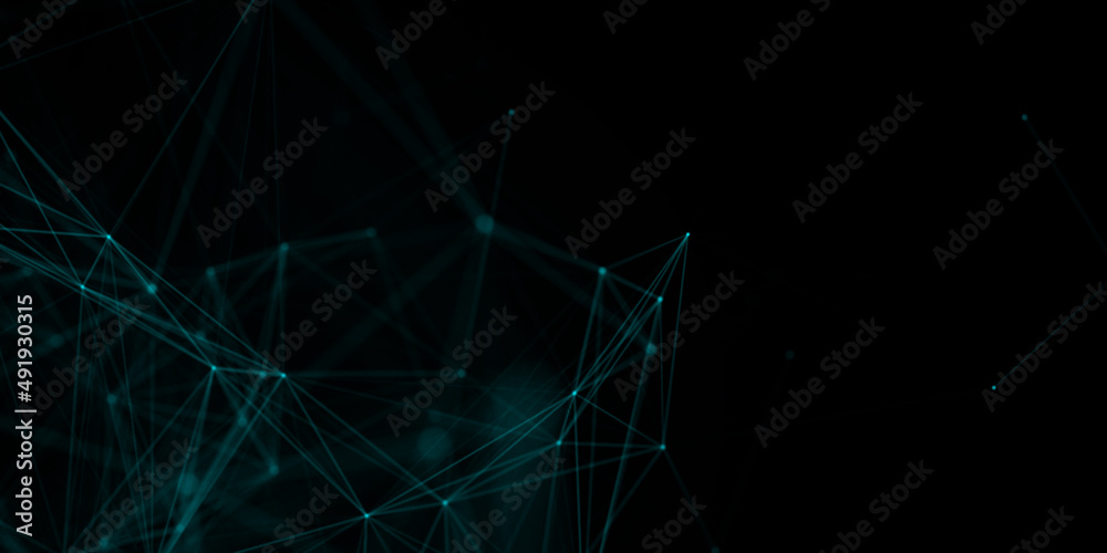 Poster Abstract beautiful geometric background. Abstract plexus futuristic, polygonal space with a dark background. Plexus fantasy. Abstract technology