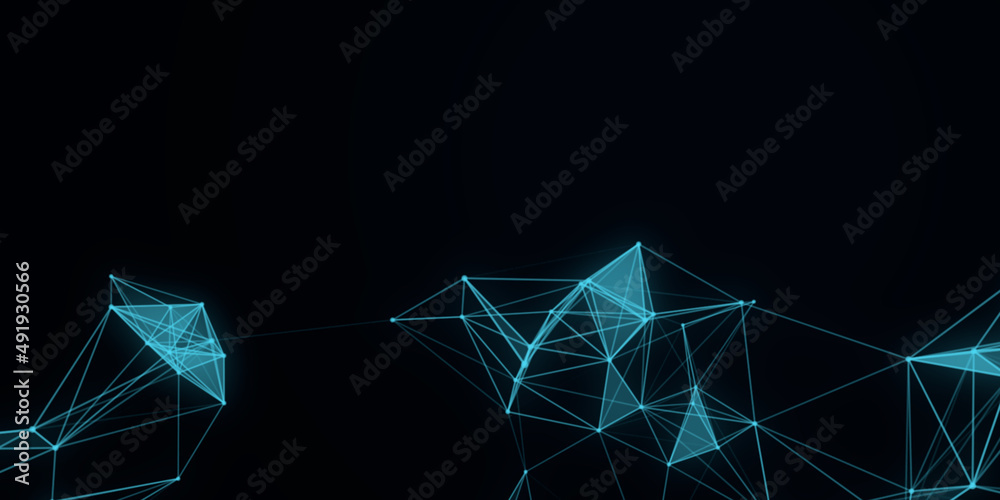 Poster Abstract beautiful geometric background. Abstract plexus futuristic, polygonal space with a dark background. Plexus fantasy. Abstract technology