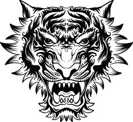 The Vector logo tiger for tattoo or T-shirt design or outwear.  Hunting style big cat print on black background. This hand drawing is for black fabric or canvas.